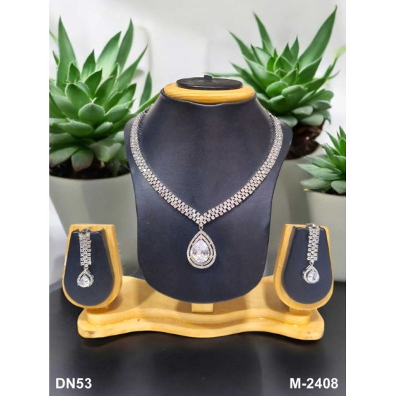 Elegant Bridal Necklace Set with Teardrop Pendant and Earrings in Cubic Zirconia - Luxury Silver Finish DN53WHRH