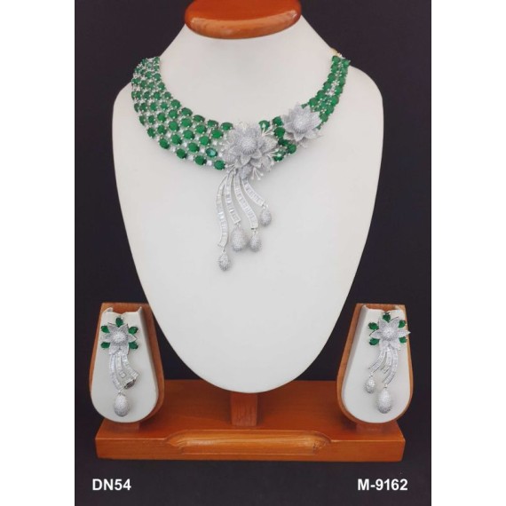 DN54GRRH Necklace Set Bollywood Indian AD CZ Bridal Party Jewellery Set Wedding Women