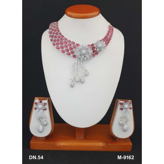 DN54RERH Necklace Set Bollywood Indian AD CZ Bridal Party Jewellery Set Wedding Women