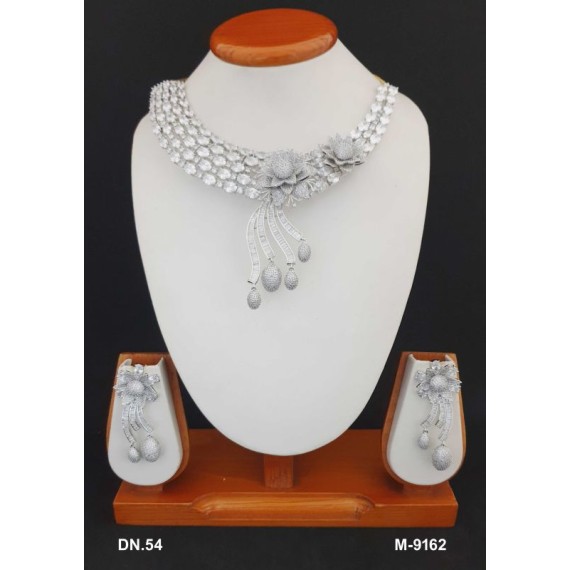 DN54WHRH Necklace Set Bollywood Indian AD CZ Bridal Party Jewellery Set Wedding Women