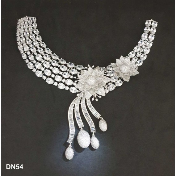 DN54WHRH Necklace Set Bollywood Indian AD CZ Bridal Party Jewellery Set Wedding Women