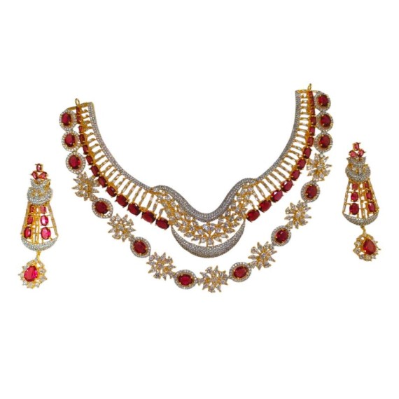 Exquisite Bridal Cubic Zirconia Necklace Set with Matching Earrings - Premium Wedding Jewelry DN55REGO