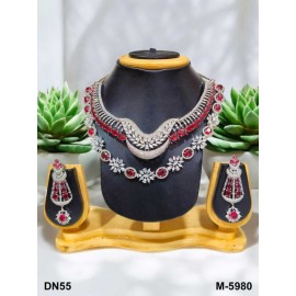 Exquisite Bridal Cubic Zirconia Necklace Set with Matching Earrings - Premium Wedding Jewelry DN55RERH