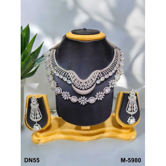 Exquisite Bridal Cubic Zirconia Necklace Set with Matching Earrings - Premium Wedding Jewelry DN55WHRH