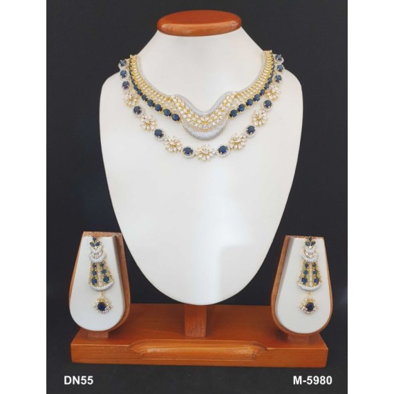 DN55BLGO New Neckless Set Bollywood Indian Bridal Party Jewellery Cz Set Wedding Women