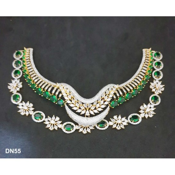 DN55GRGO New Neckless Set Bollywood Indian Bridal Party Jewellery Cz Set Wedding Women