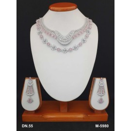 DN55PIRH New Neckless Set Bollywood Indian Bridal Party Jewellery Cz Set Wedding Women