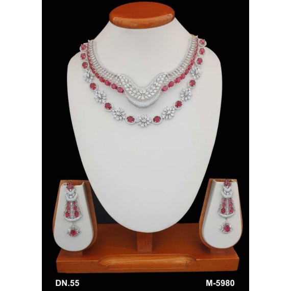 DN55RERH New Neckless Set Bollywood Indian Bridal Party Jewellery Cz Set Wedding Women