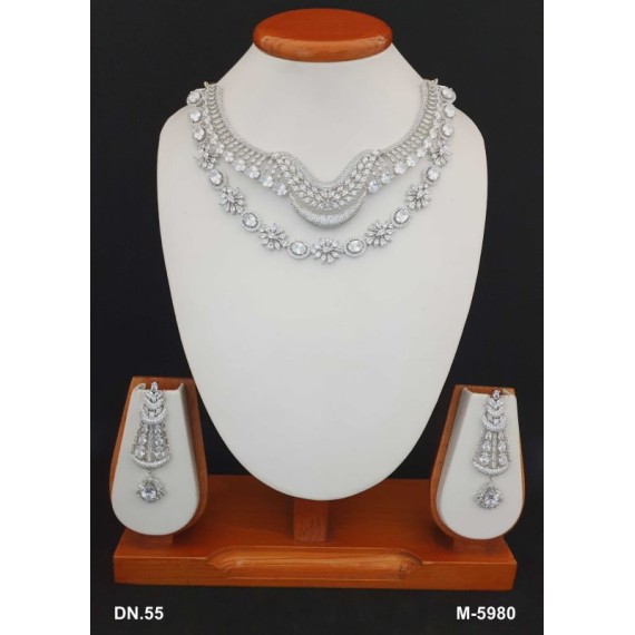 DN55WHRH New Neckless Set Bollywood Indian Bridal Party Jewellery Cz Set Wedding Women