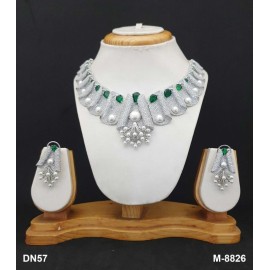 DN57GRRH Women Necklace Set Bollywood Indian AD CZ Bridal Party Jewellery Set Wedding