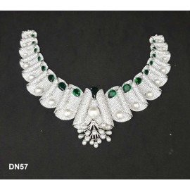 DN57GRRH Women Necklace Set Bollywood Indian AD CZ Bridal Party Jewellery Set Wedding