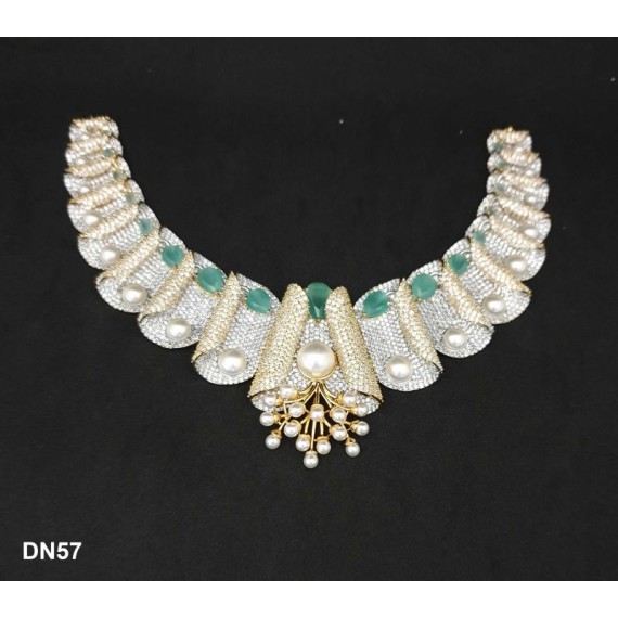 DN57MIGO Women Necklace Set Bollywood Indian AD CZ Bridal Party Jewellery Set Wedding