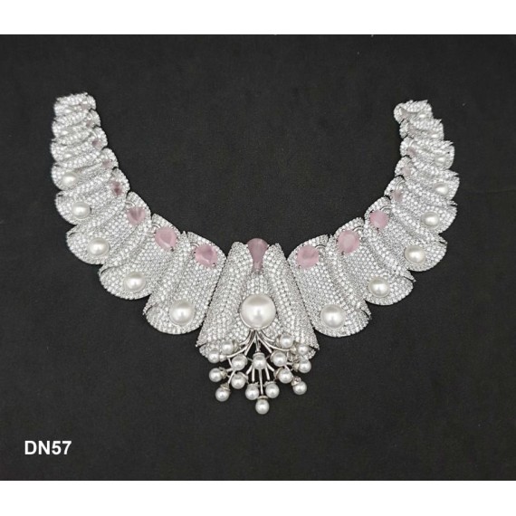 DN57PIRH Women Necklace Set Bollywood Indian AD CZ Bridal Party Jewellery Set Wedding