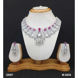 DN57RERH Women Necklace Set Bollywood Indian AD CZ Bridal Party Jewellery Set Wedding