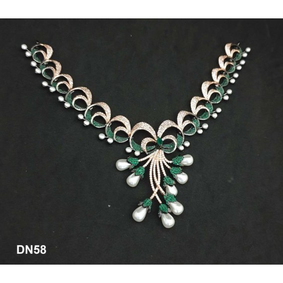 DN58GRRO Bridal Party Jewellery Set Wedding Women Bollywood Indian Necklace Set AD Cz