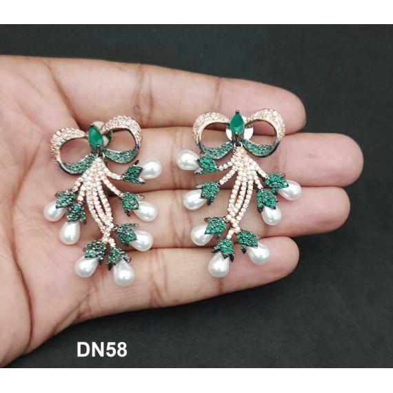 DN58GRRO Bridal Party Jewellery Set Wedding Women Bollywood Indian Necklace Set AD Cz