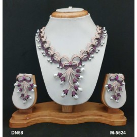 DN58RERH Bridal Party Jewellery Set Wedding Women Bollywood Indian Necklace Set AD Cz