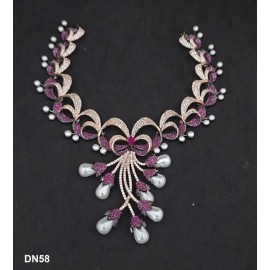 DN58RERH Bridal Party Jewellery Set Wedding Women Bollywood Indian Necklace Set AD Cz