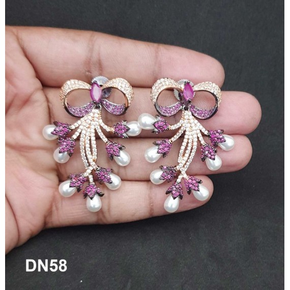 DN58RERH Bridal Party Jewellery Set Wedding Women Bollywood Indian Necklace Set AD Cz