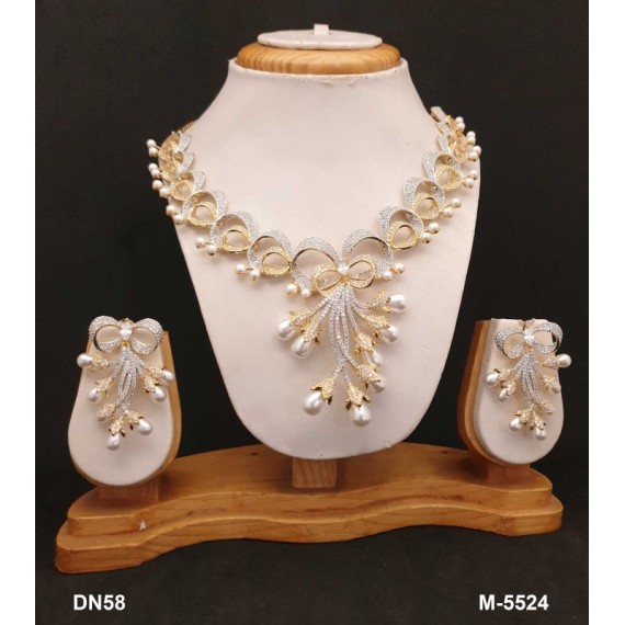 DN58WHGO Bridal Party Jewellery Set Wedding Women Bollywood Indian Necklace Set AD Cz