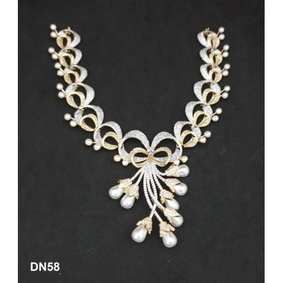 DN58WHGO Bridal Party Jewellery Set Wedding Women Bollywood Indian Necklace Set AD Cz