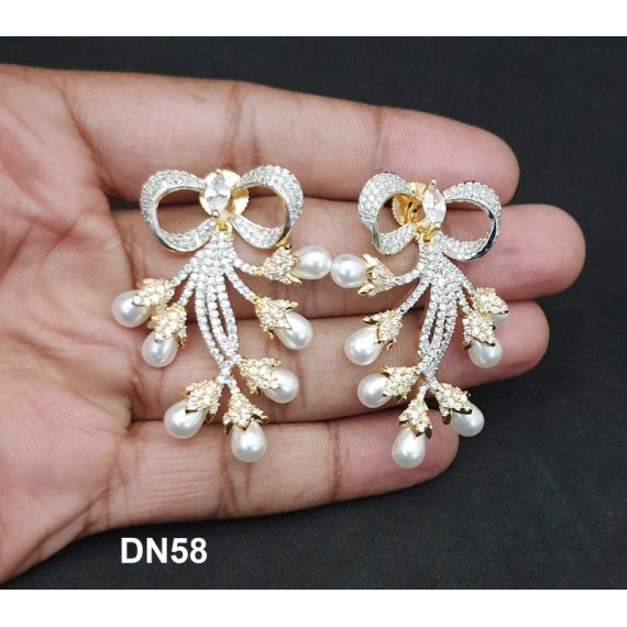 DN58WHGO Bridal Party Jewellery Set Wedding Women Bollywood Indian Necklace Set AD Cz