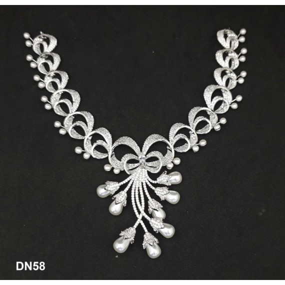 DN58WHRH Bridal Party Jewellery Set Wedding Women Bollywood Indian Necklace Set AD Cz