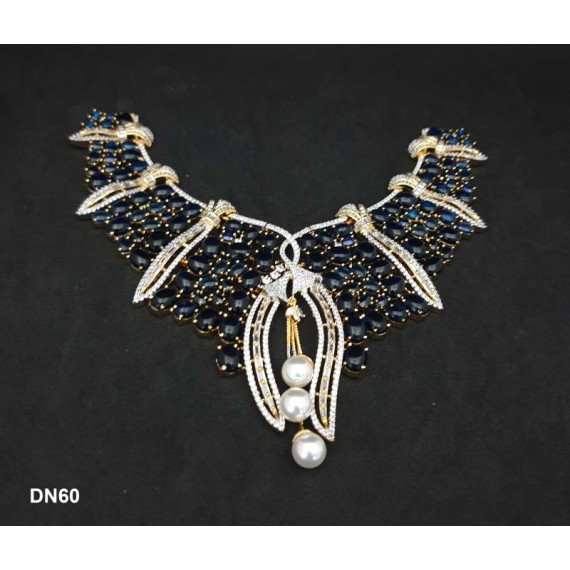 DN60BLGO New Year Christmas Sale Traditional Ethnic Bollywood Style Party Ad Cz Necklace