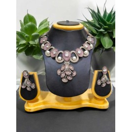 Luxury Bridal Necklace Set with Sparkling Cubic Zirconia and Pearls | Elegant Statement Jewelry for Weddings | DN61PIRH