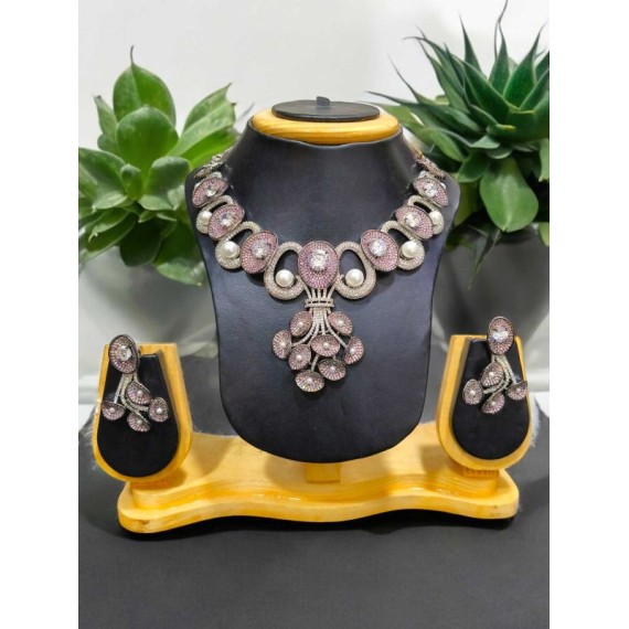 Luxury Bridal Necklace Set with Sparkling Cubic Zirconia and Pearls | Elegant Statement Jewelry for Weddings | DN61PIRH