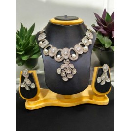 Luxury Bridal Necklace Set with Sparkling Cubic Zirconia and Pearls | Elegant Statement Jewelry for Weddings | DN61WHRH