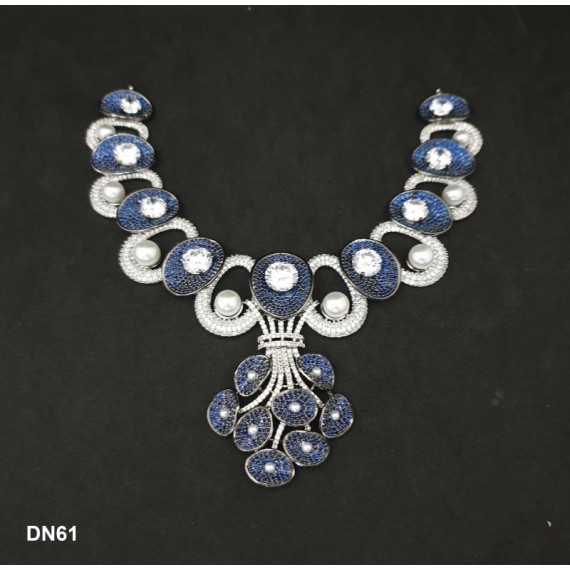 DN61BLRH Necklace Set Bollywood Indian AD CZ Bridal Party Jewellery Set Wedding Women