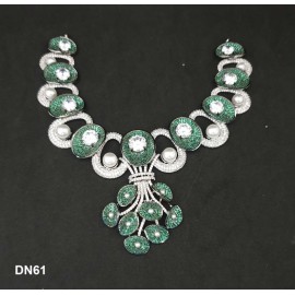 DN61GRRH Necklace Set Bollywood Indian AD CZ Bridal Party Jewellery Set Wedding Women