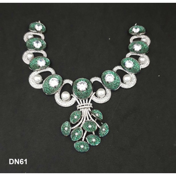 DN61GRRH Necklace Set Bollywood Indian AD CZ Bridal Party Jewellery Set Wedding Women