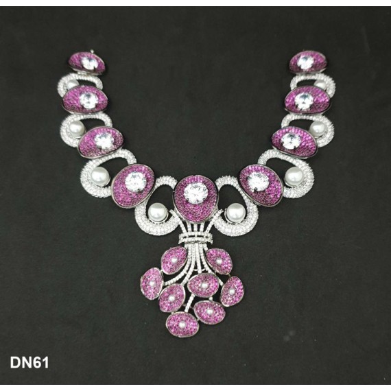 DN61RERH Necklace Set Bollywood Indian AD CZ Bridal Party Jewellery Set Wedding Women