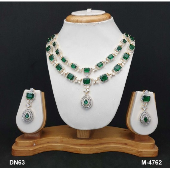 DN63GRGO Indian Designer Bollywood Gold Plated Fashion Bridal AD CZ Jewelry Necklace Set