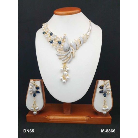 DN65BLGO Bollywood Indian 22K Gold Plated Bollywood Wedding Necklace Earrings Jewelry Set peacock design