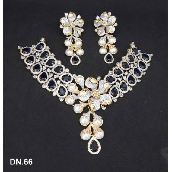 DN66BLGO Indian Bollywood Bridal Set Gold Plated Jewelry Earrings CZ Ethnic AD Necklace