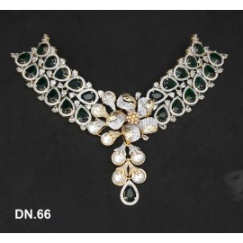 DN66GRGO Indian Bollywood Bridal Set Gold Plated Jewelry Earrings CZ Ethnic AD Necklace