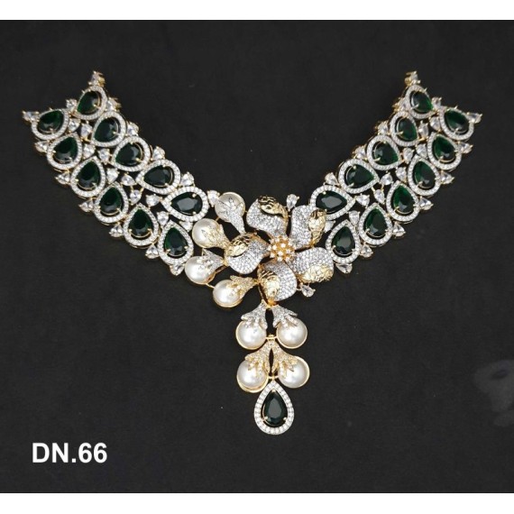 DN66GRGO Indian Bollywood Bridal Set Gold Plated Jewelry Earrings CZ Ethnic AD Necklace