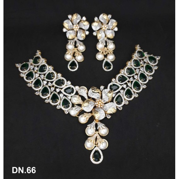 DN66GRGO Indian Bollywood Bridal Set Gold Plated Jewelry Earrings CZ Ethnic AD Necklace