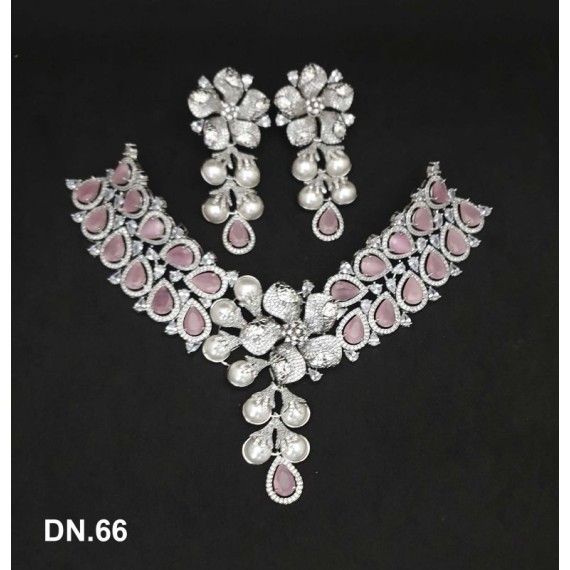 DN66PIRH Indian Bollywood Bridal Set Gold Plated Jewelry Earrings CZ Ethnic AD Necklace