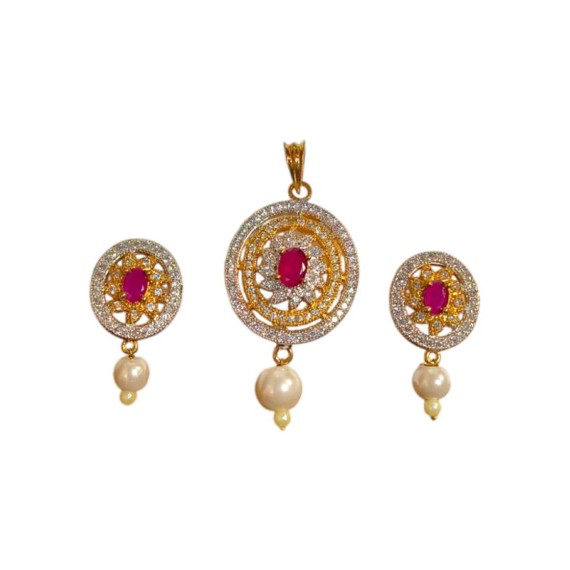 Designer artificial AD CZ gold plated fancy Pendent set | D225REGO