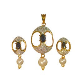 Elegant Oval Pearl Pendant Set – Gold Plated Designer Jewelry D227BKGO