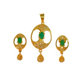 Elegant Oval Pearl Pendant Set – Gold Plated Designer Jewelry D227GRGO