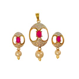 Elegant Oval Pearl Pendant Set – Gold Plated Designer Jewelry D227REGO