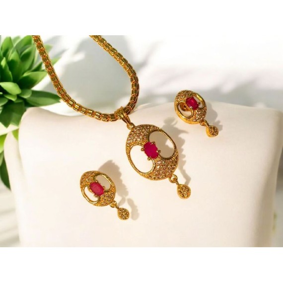 Elegant Oval Pearl Pendant Set – Gold Plated Designer Jewelry D227REWHGO