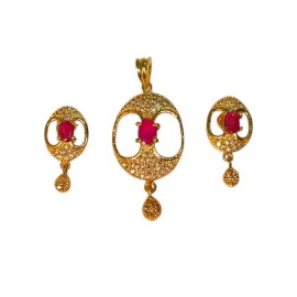 Elegant Oval Pearl Pendant Set – Gold Plated Designer Jewelry D227REWHGO