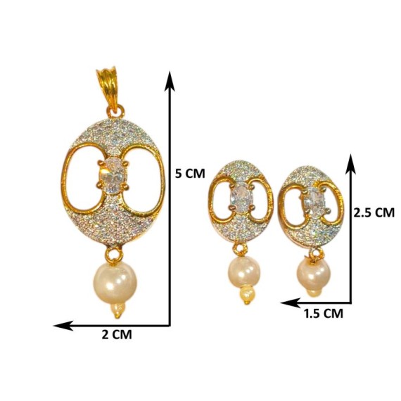 Elegant Oval Pearl Pendant Set – Gold Plated Designer Jewelry D227WHGO
