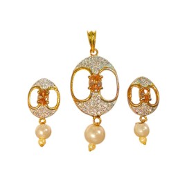 Elegant Oval Pearl Pendant Set – Gold Plated Designer Jewelry D227YEGO